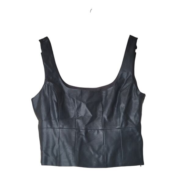 Lulu's Cropped Top Faux Leather Side Zipper Square Neck Black Women's Small NWT - Picture 1 of 9